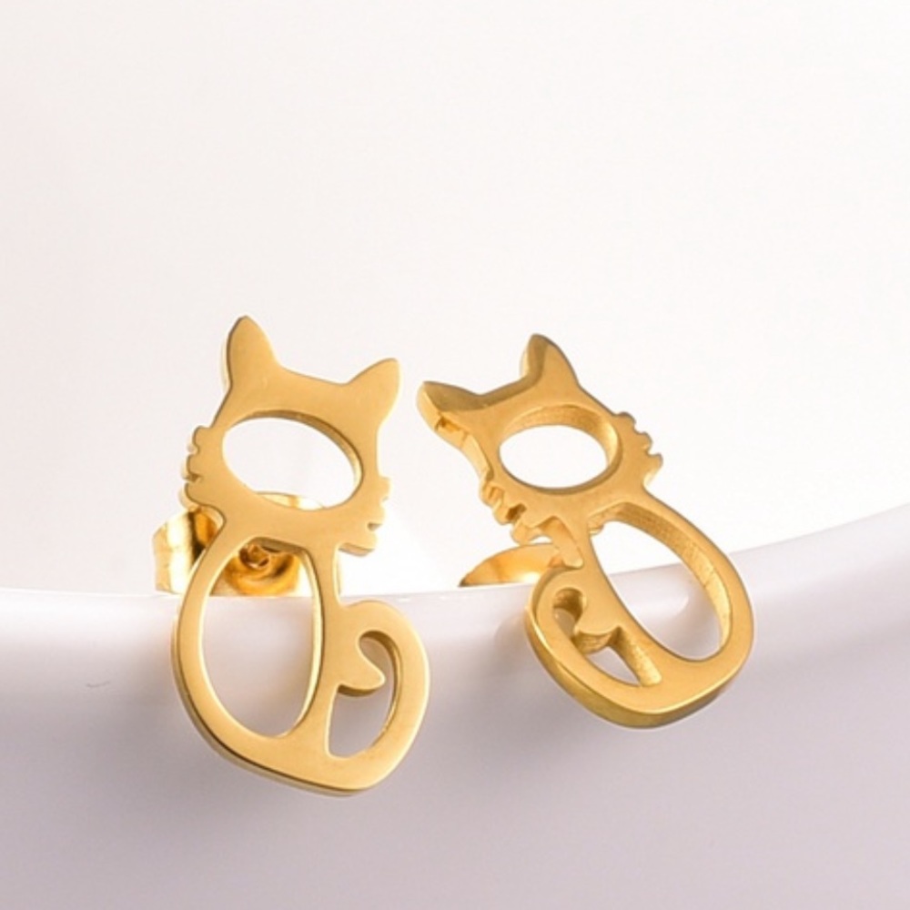 Gold Cat Stud Earrings